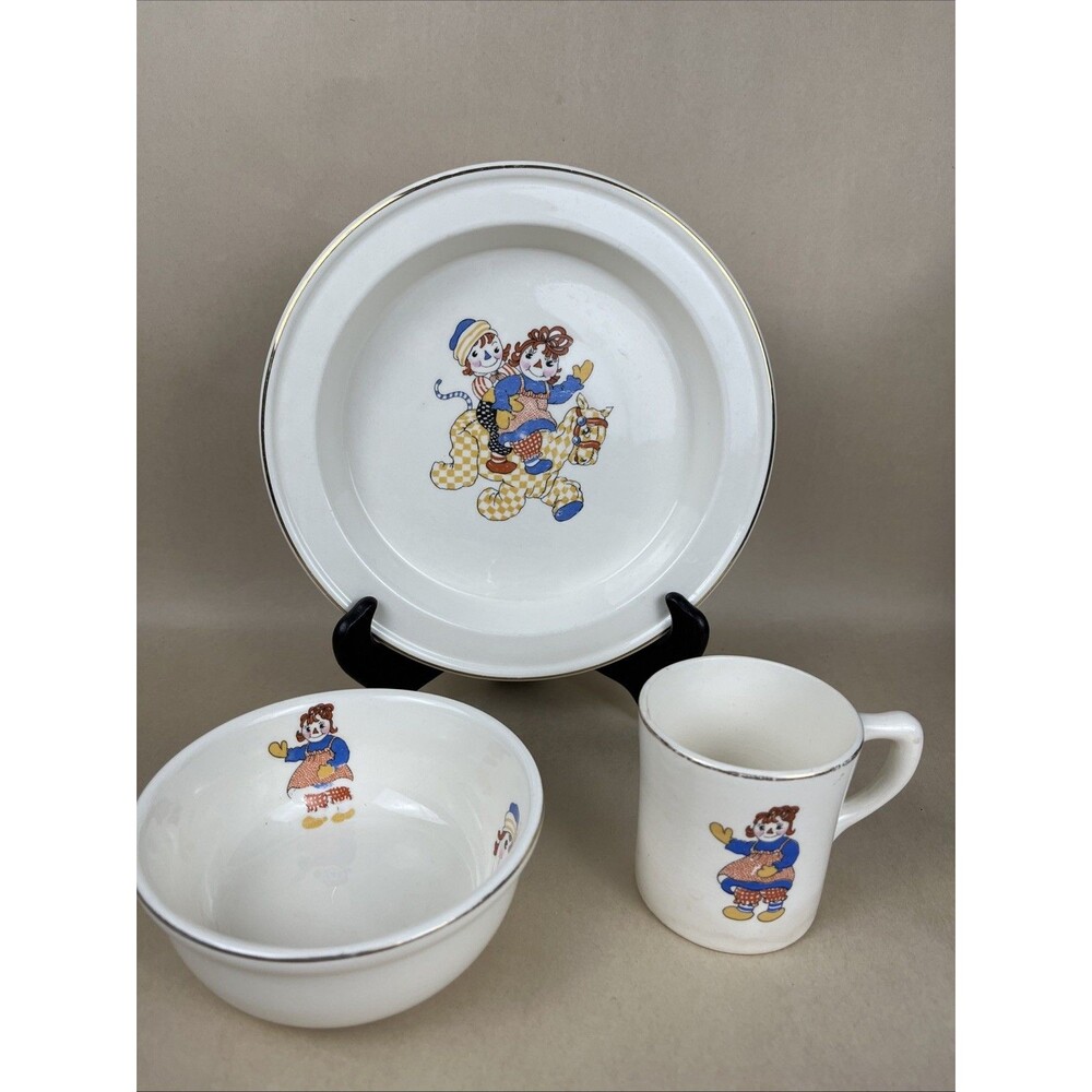 RARE VTG 1941 RAGGEDY ANN & ANDY Kids PLATE/MUG/BOWL SET-JOHNNY GRUELLE CO. SET